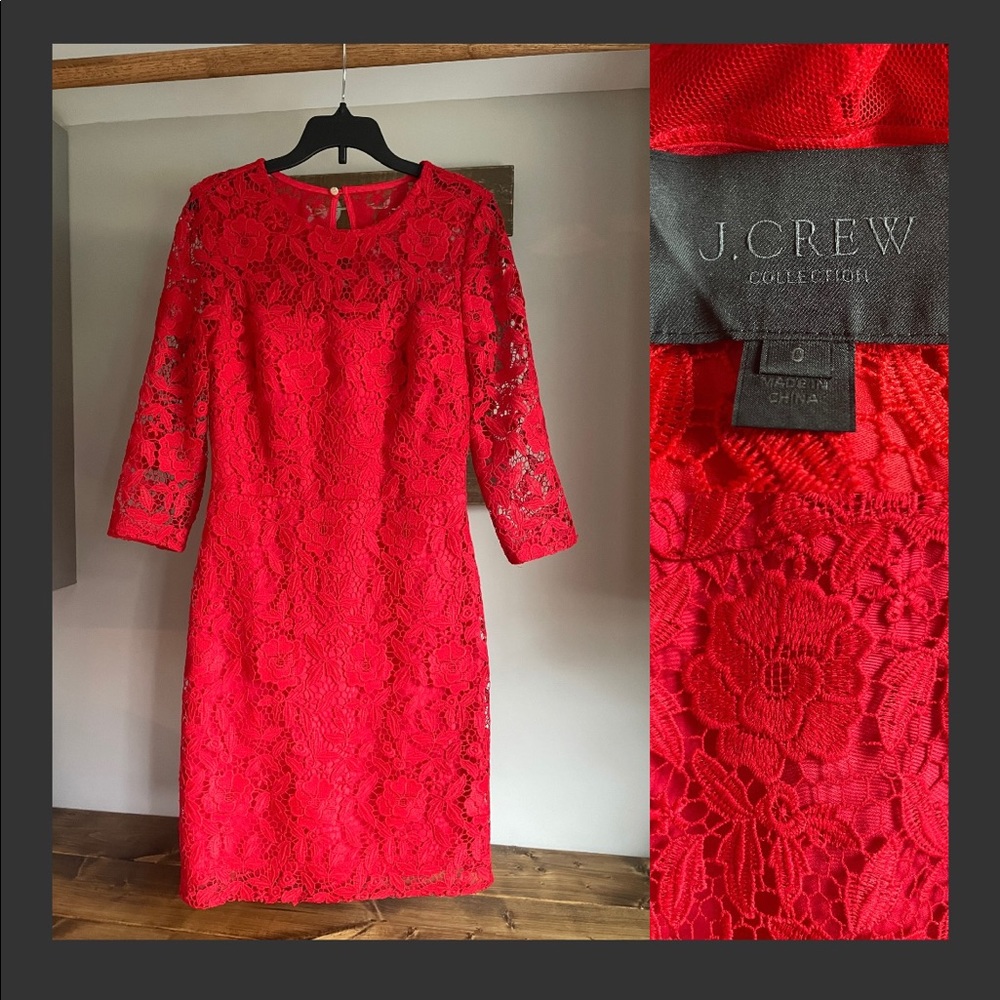 J.Crew Red Lace 3/4 sleeve Dress sz 0 Jcrew